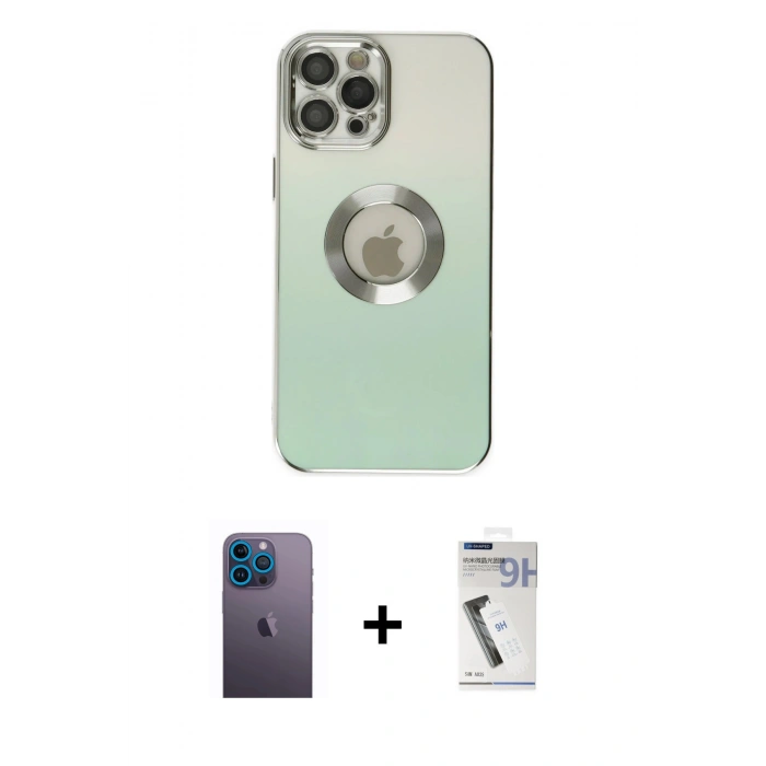 MARSİLYAN™- iPhone 12 Pro Max Kılıf Kutup Yansıma Özel Seri - Şeffaf Uv Polymer Nano Ekran Koruyucu + Neon Fosforlu Kamera Lens - MI