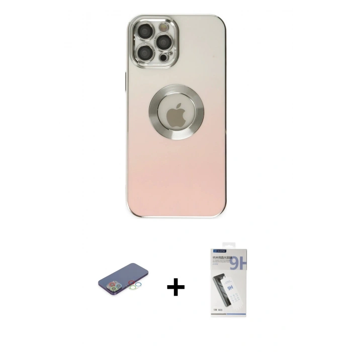 MARSİLYAN™- iPhone 12 Pro Max Kılıf Kutup Yansıma Özel Seri - Şeffaf Uv Polymer Nano Ekran Koruyucu + Mavi Renkli Kamera Lens Koruma Cam