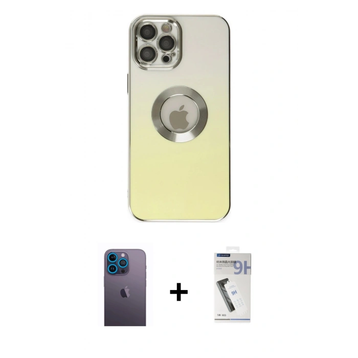 MARSİLYAN™- iPhone 12 Pro Max Kılıf Kutup Yansıma Özel Seri - Şeffaf Uv Polymer Nano Ekran Koruyucu + Neon Fosforlu Kamera Lens - MI