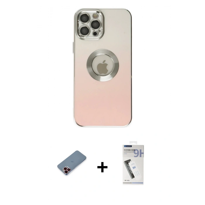 MARSİLYAN™- iPhone 12 Pro Max Kılıf Kutup Yansıma Özel Seri - Şeffaf Uv Polymer Nano Ekran Koruyucu + Metal Kamera Lens Koruma Cam - KI