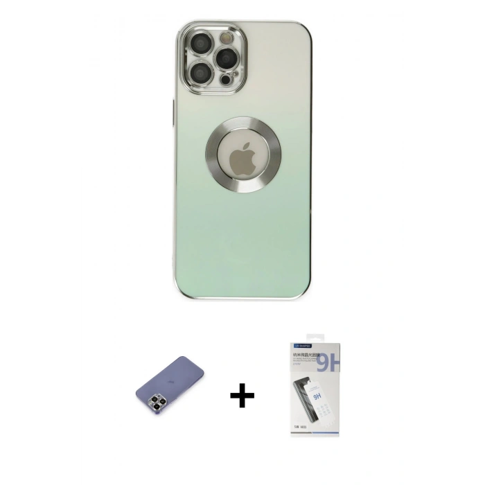 MARSİLYAN™- iPhone 12 Pro Max Kılıf Kutup Yansıma Özel Seri - Şeffaf Uv Polymer Nano Ekran Koruyucu + Metal Kamera Lens Koruma Cam - GD