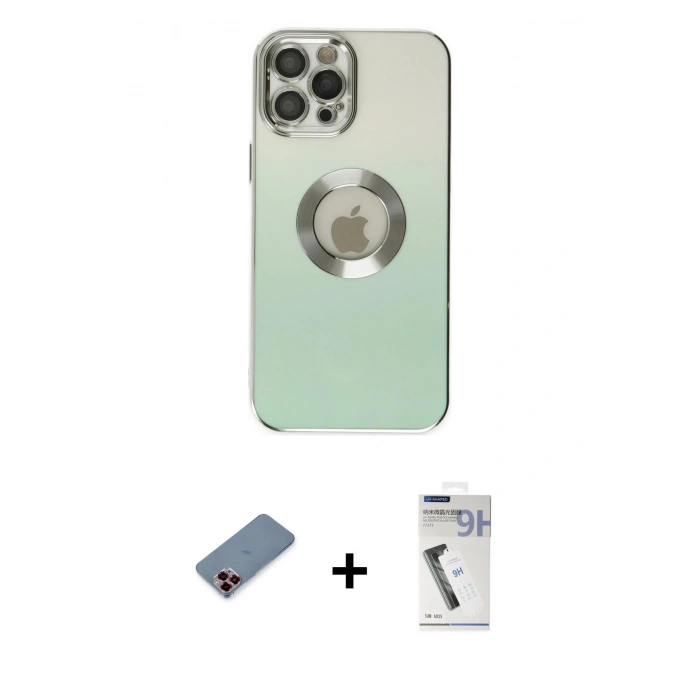 MARSİLYAN™- iPhone 12 Pro Max Kılıf Kutup Yansıma Özel Seri - Şeffaf Uv Polymer Nano Ekran Koruyucu + Metal Kamera Lens Koruma Cam - KI