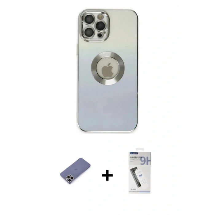 MARSİLYAN™- iPhone 12 Pro Max Kılıf Kutup Yansıma Özel Seri - Şeffaf Uv Polymer Nano Ekran Koruyucu + Metal Kamera Lens Koruma Cam - GD
