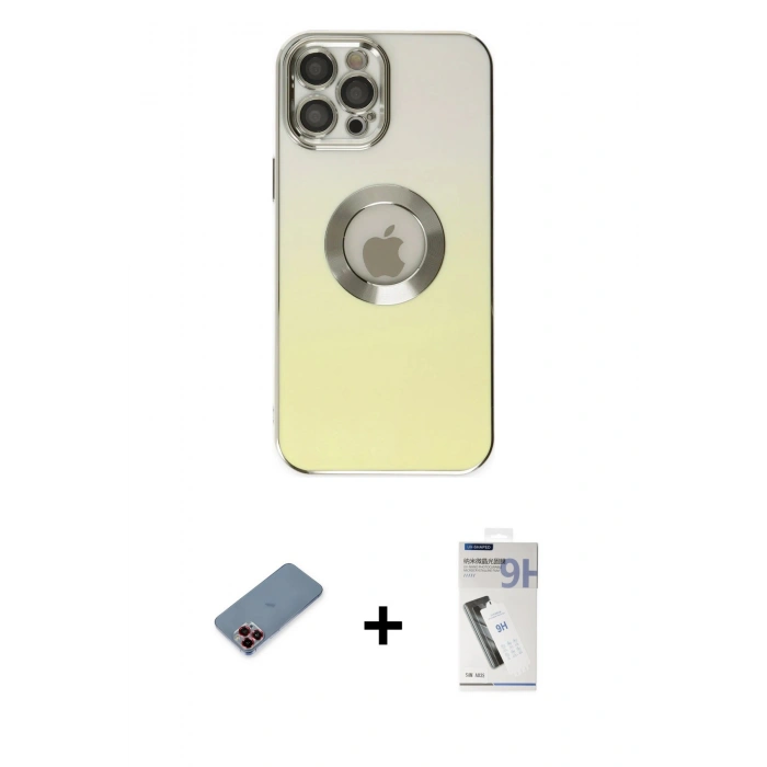 MARSİLYAN™- iPhone 12 Pro Max Kılıf Kutup Yansıma Özel Seri - Şeffaf Uv Polymer Nano Ekran Koruyucu + Metal Kamera Lens Koruma Cam - KI