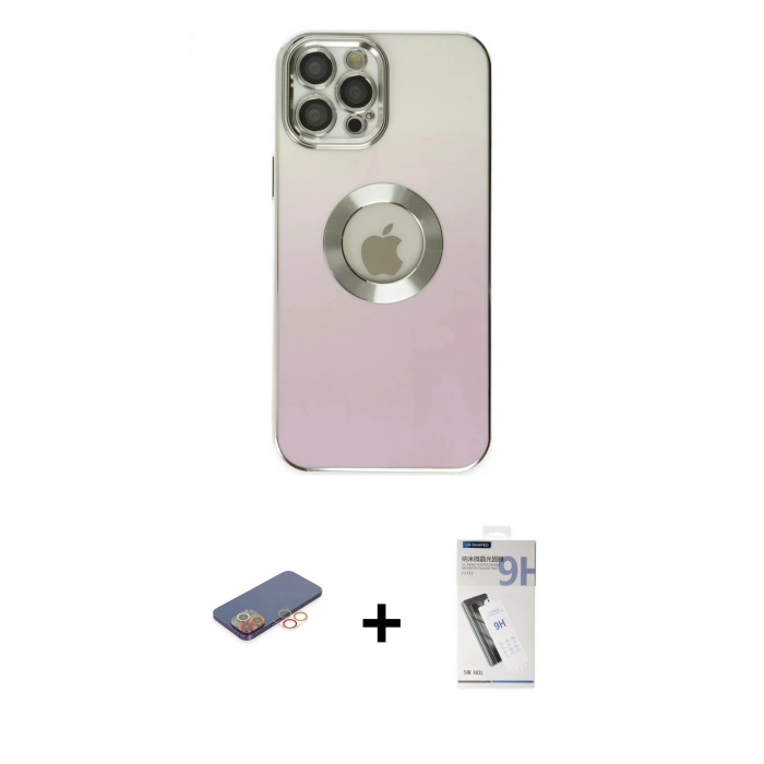 MARSİLYAN™- iPhone 12 Pro Max Kılıf Kutup Yansıma Özel Seri - Şeffaf Uv Polymer Nano Ekran Koruyucu + Renkli Kamera Lens Koruma Cam - TU