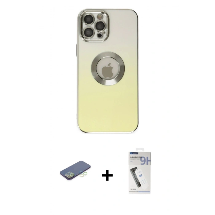 MARSİLYAN™- iPhone 12 Pro Max Kılıf Kutup Yansıma Özel Seri - Şeffaf Uv Polymer Nano Ekran Koruyucu + Renkli Kamera Lens Koruma Cam - YL