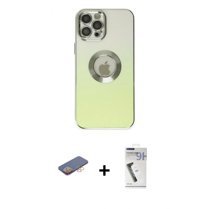 MARSİLYAN™- iPhone 12 Pro Max Kılıf Kutup Yansıma Özel Seri - Şeffaf Uv Polymer Nano Ekran Koruyucu + Renkli Kamera Lens Koruma Cam - TU