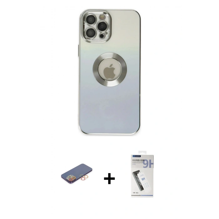MARSİLYAN™- iPhone 12 Pro Max Kılıf Kutup Yansıma Özel Seri - Şeffaf Uv Polymer Nano Ekran Koruyucu + Renkli Kamera Lens Koruma Cam - TU