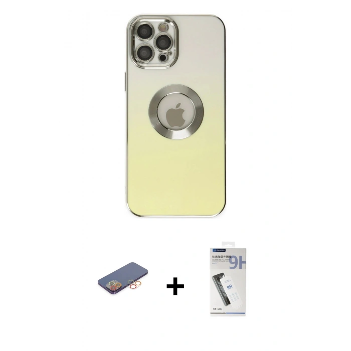 MARSİLYAN™- iPhone 12 Pro Max Kılıf Kutup Yansıma Özel Seri - Şeffaf Uv Polymer Nano Ekran Koruyucu + Renkli Kamera Lens Koruma Cam - TU