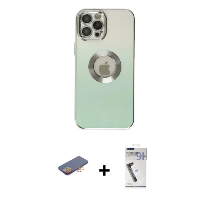 MARSİLYAN™- iPhone 12 Pro Max Kılıf Kutup Yansıma Özel Seri - Şeffaf Uv Polymer Nano Ekran Koruyucu + Renkli Kamera Lens Koruma Cam - TU