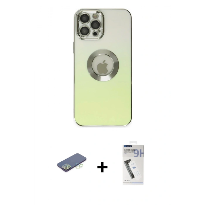 MARSİLYAN™- iPhone 12 Pro Max Kılıf Kutup Yansıma Özel Seri - Şeffaf Uv Polymer Nano Ekran Koruyucu + Renkli Kamera Lens Koruma Cam - YL