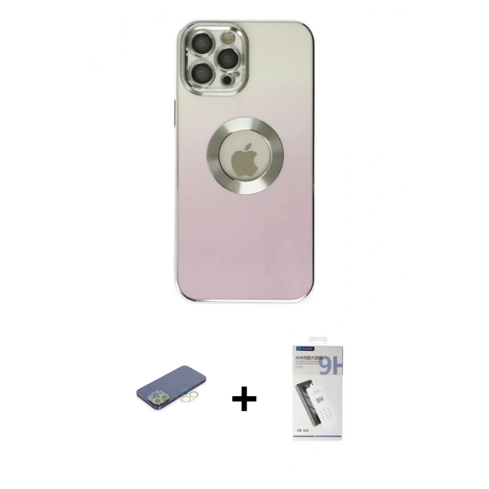 MARSİLYAN™- iPhone 12 Pro Max Kılıf Kutup Yansıma Özel Seri - Şeffaf Uv Polymer Nano Ekran Koruyucu + Renkli Kamera Lens Koruma Cam - YL