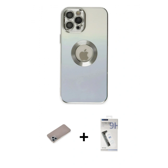MARSİLYAN™- iPhone 12 Pro Max Kılıf Kutup Yansıma Özel Seri - Şeffaf Uv Polymer Nano Ekran Koruyucu + Shine Kamera Lens Koruma Cam - SABE