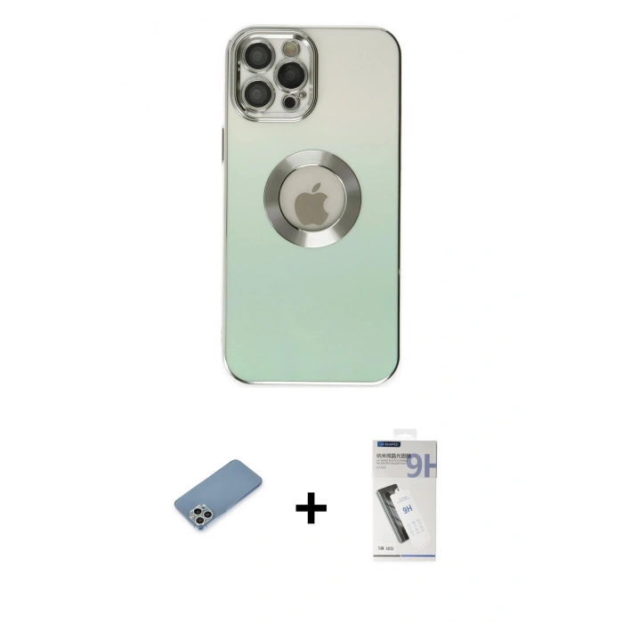 MARSİLYAN™- iPhone 12 Pro Max Kılıf Kutup Yansıma Özel Seri - Şeffaf Uv Polymer Nano Ekran Koruyucu + Shine Kamera Lens Koruma Cam - GS