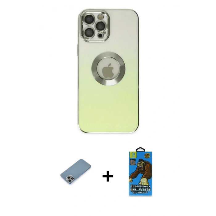 MARSİLYAN™- iPhone 12 Pro Max Kılıf Kutup Yansıma Özel Seri - Siyah 18D Cam Ekran Koruyucu + Shine Kamera Lens Koruma Cam - GI