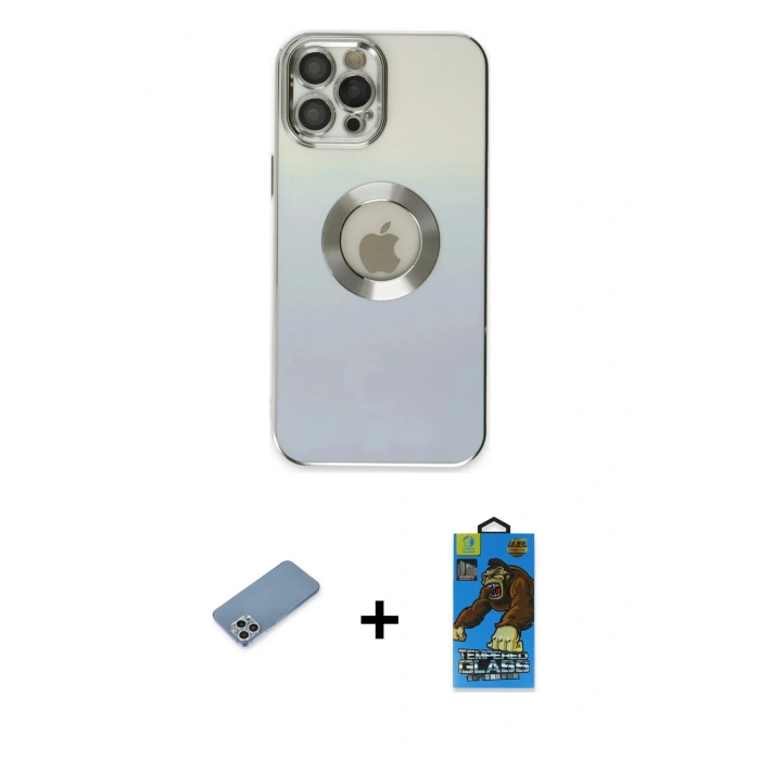 MARSİLYAN™- iPhone 12 Pro Max Kılıf Kutup Yansıma Özel Seri - Siyah 18D Cam Ekran Koruyucu + Shine Kamera Lens Koruma Cam - GS