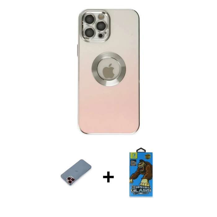 MARSİLYAN™- iPhone 12 Pro Max Kılıf Kutup Yansıma Özel Seri - Siyah 18D Cam Ekran Koruyucu + Metal Kamera Lens Koruma Cam - KI