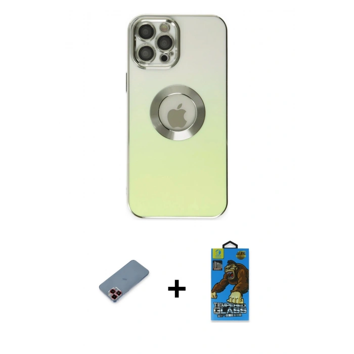 MARSİLYAN™- iPhone 12 Pro Max Kılıf Kutup Yansıma Özel Seri - Siyah 18D Cam Ekran Koruyucu + Metal Kamera Lens Koruma Cam - KI