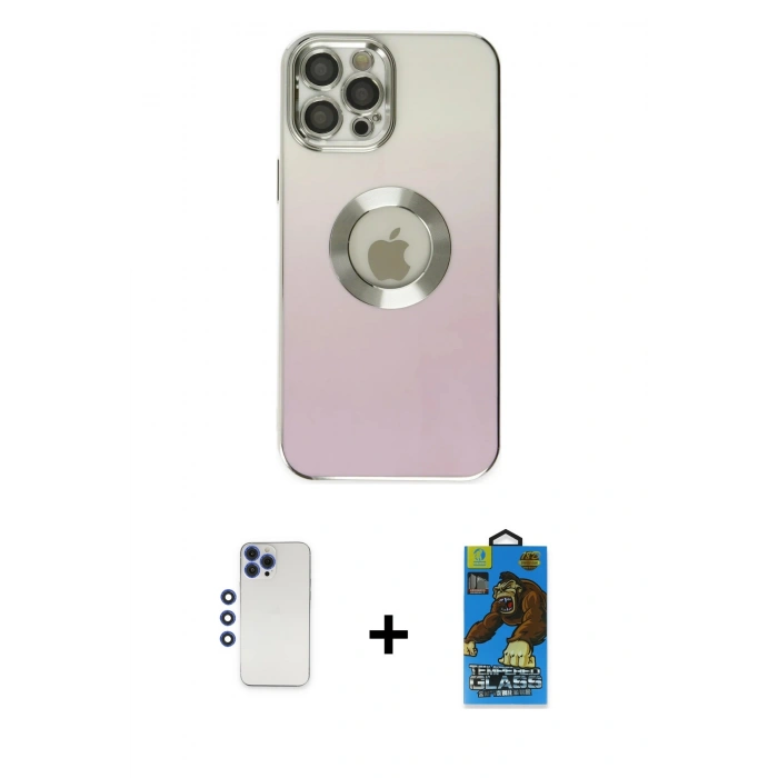 MARSİLYAN™- iPhone 12 Pro Max Kılıf Kutup Yansıma Özel Seri - Siyah 18D Cam Ekran Koruyucu + Shine Kamera Lens - LT
