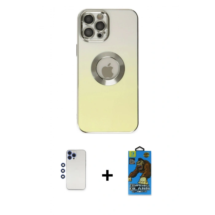 MARSİLYAN™- iPhone 12 Pro Max Kılıf Kutup Yansıma Özel Seri - Siyah 18D Cam Ekran Koruyucu + Shine Kamera Lens - LT