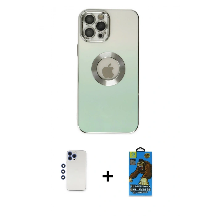 MARSİLYAN™- iPhone 12 Pro Max Kılıf Kutup Yansıma Özel Seri - Siyah 18D Cam Ekran Koruyucu + Shine Kamera Lens - LT