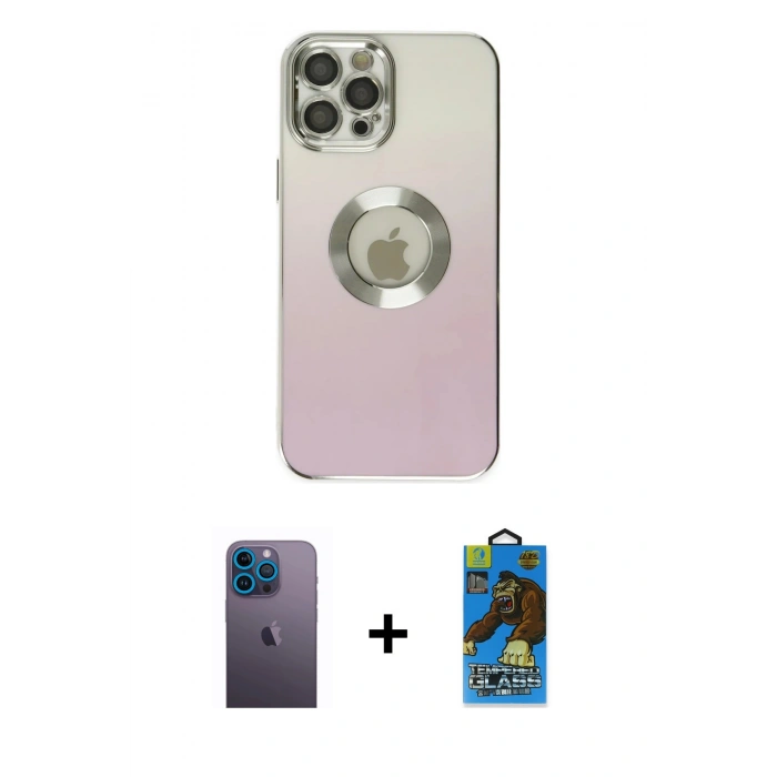MARSİLYAN™- iPhone 12 Pro Max Kılıf Kutup Yansıma Özel Seri - Siyah 18D Cam Ekran Koruyucu + Neon Fosforlu Kamera Lens - MI
