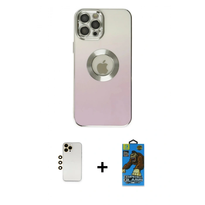 MARSİLYAN™- iPhone 12 Pro Max Kılıf Kutup Yansıma Özel Seri - Siyah 18D Cam Ekran Koruyucu + Shine Kamera Lens - GD