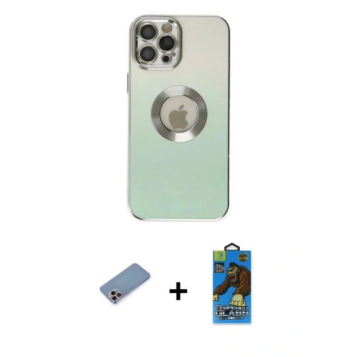 MARSİLYAN™- iPhone 12 Pro Max Kılıf Kutup Yansıma Özel Seri - Siyah 18D Cam Ekran Koruyucu + Shine Kamera Lens Koruma Cam - PE