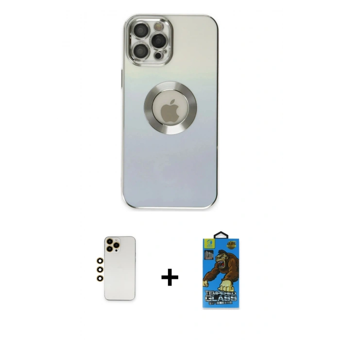 MARSİLYAN™- iPhone 12 Pro Max Kılıf Kutup Yansıma Özel Seri - Siyah 18D Cam Ekran Koruyucu + Shine Kamera Lens - GD