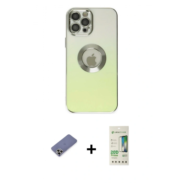 MARSİLYAN™- iPhone 12 Pro Max Kılıf Kutup Yansıma Özel Seri - Siyah 20D Premium Cam Ekran Koruyucu + Gold Metal Kamera Lens Koruma Cam