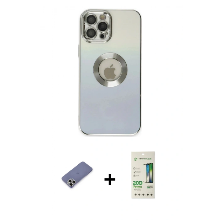 MARSİLYAN™- iPhone 12 Pro Max Kılıf Kutup Yansıma Özel Seri - Siyah 20D Premium Cam Ekran Koruyucu + Gold Metal Kamera Lens Koruma Cam