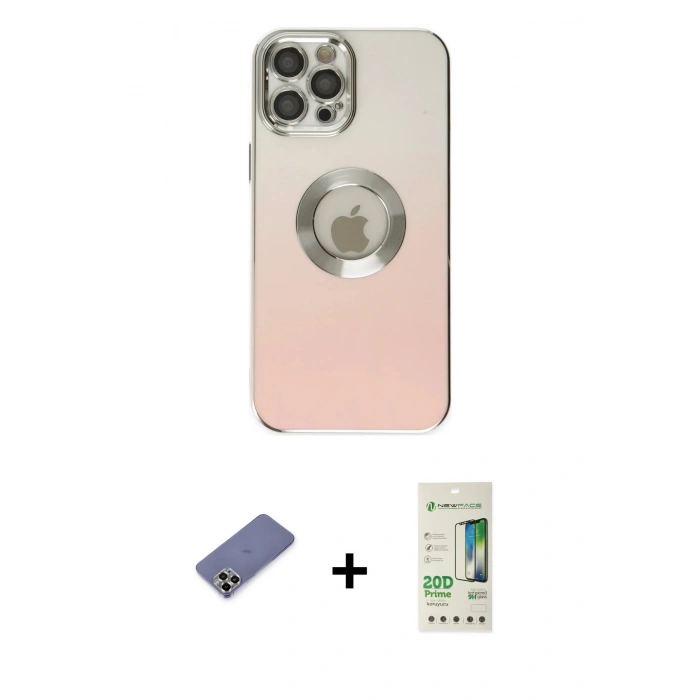 MARSİLYAN™- iPhone 12 Pro Max Kılıf Kutup Yansıma Özel Seri - Siyah 20D Premium Cam Ekran Koruyucu + Gold Metal Kamera Lens Koruma Cam