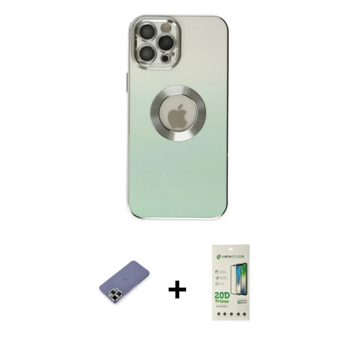 MARSİLYAN™- iPhone 12 Pro Max Kılıf Kutup Yansıma Özel Seri - Siyah 20D Premium Cam Ekran Koruyucu + Gold Metal Kamera Lens Koruma Cam