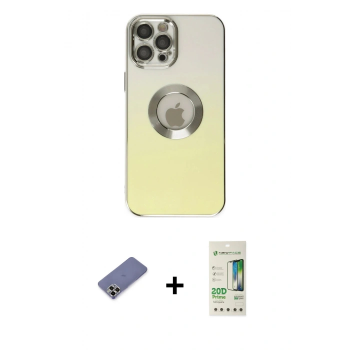 MARSİLYAN™- iPhone 12 Pro Max Kılıf Kutup Yansıma Özel Seri - Siyah 20D Premium Cam Ekran Koruyucu + Gold Metal Kamera Lens Koruma Cam