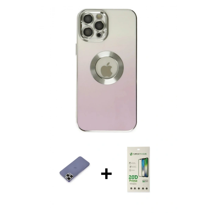 MARSİLYAN™- iPhone 12 Pro Max Kılıf Kutup Yansıma Özel Seri - Siyah 20D Premium Cam Ekran Koruyucu + Gold Metal Kamera Lens Koruma Cam