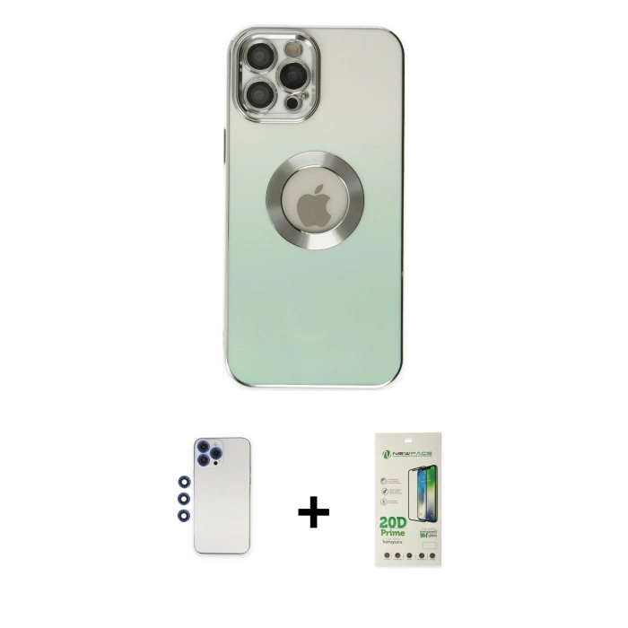 MARSİLYAN™- iPhone 12 Pro Max Kılıf Kutup Yansıma Özel Seri - Siyah 20D Premium Cam Ekran Koruyucu + Shine Kamera Lens - LT