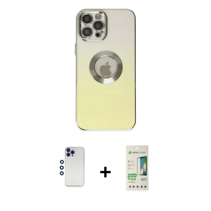 MARSİLYAN™- iPhone 12 Pro Max Kılıf Kutup Yansıma Özel Seri - Siyah 20D Premium Cam Ekran Koruyucu + Shine Kamera Lens - LT