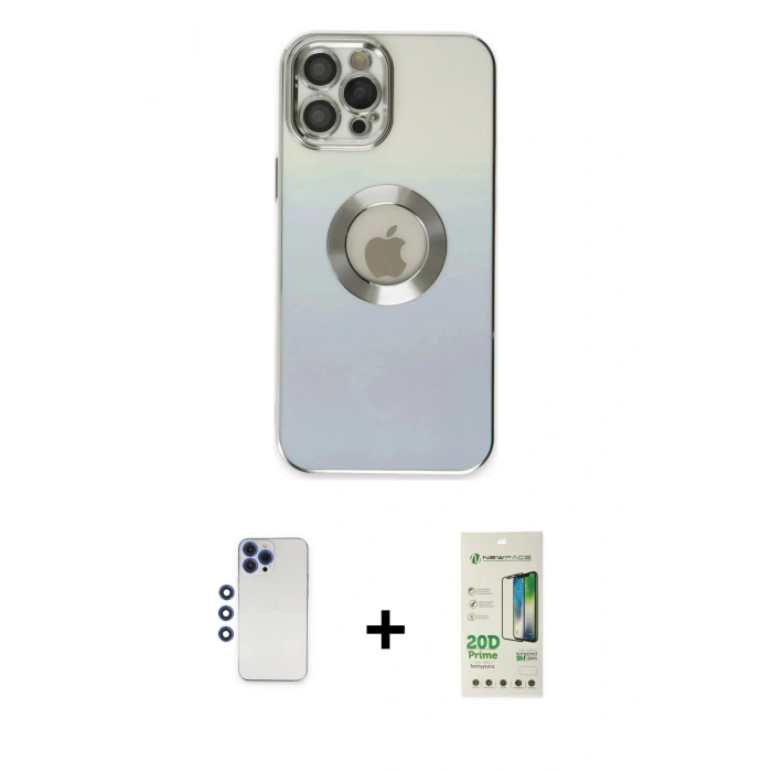 MARSİLYAN™- iPhone 12 Pro Max Kılıf Kutup Yansıma Özel Seri - Siyah 20D Premium Cam Ekran Koruyucu + Shine Kamera Lens - LT