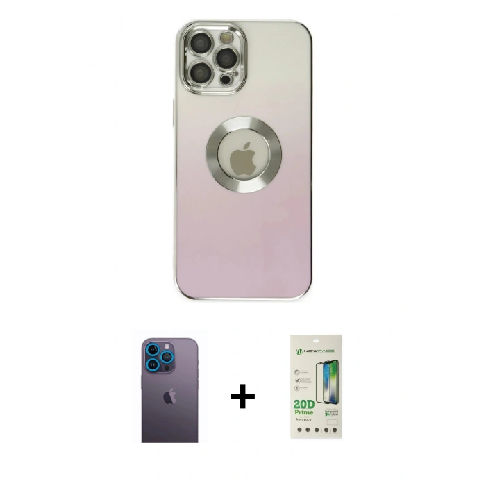 MARSİLYAN™- iPhone 12 Pro Max Kılıf Kutup Yansıma Özel Seri - Siyah 20D Premium Cam Ekran Koruyucu + Neon Fosforlu Kamera Lens - MI