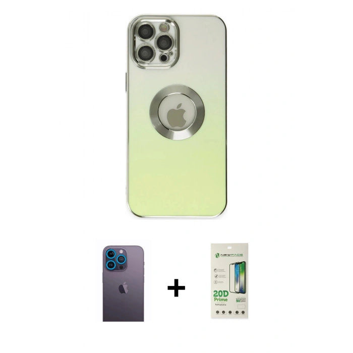 MARSİLYAN™- iPhone 12 Pro Max Kılıf Kutup Yansıma Özel Seri - Siyah 20D Premium Cam Ekran Koruyucu + Neon Fosforlu Kamera Lens - MI