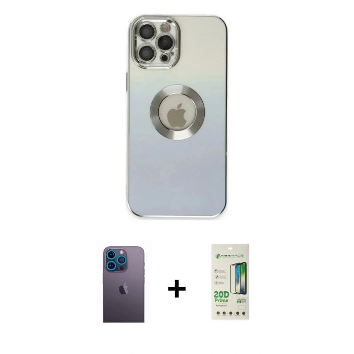 MARSİLYAN™- iPhone 12 Pro Max Kılıf Kutup Yansıma Özel Seri - Siyah 20D Premium Cam Ekran Koruyucu + Neon Fosforlu Kamera Lens - MI