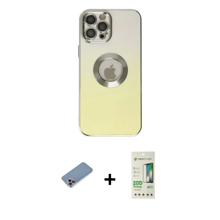MARSİLYAN™- iPhone 12 Pro Max Kılıf Kutup Yansıma Özel Seri - Siyah 20D Premium Cam Ekran Koruyucu + Pembe Shine Kamera Lens Koruma Cam