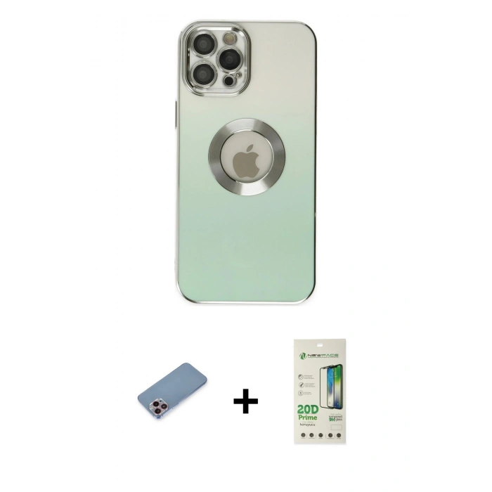 MARSİLYAN™- iPhone 12 Pro Max Kılıf Kutup Yansıma Özel Seri - Siyah 20D Premium Cam Ekran Koruyucu + Pembe Shine Kamera Lens Koruma Cam