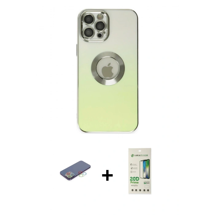 MARSİLYAN™- iPhone 12 Pro Max Kılıf Kutup Yansıma Özel Seri - Siyah 20D Premium Cam Ekran Koruyucu + Renkli Kamera Lens Koruma Cam - MI