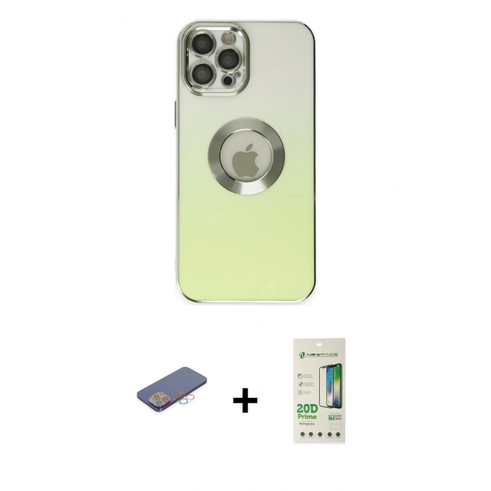 MARSİLYAN™- iPhone 12 Pro Max Kılıf Kutup Yansıma Özel Seri - Siyah 20D Premium Cam Ekran Koruyucu + Renkli Kamera Lens Koruma Cam - PE