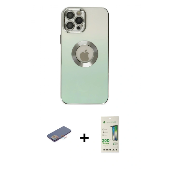 MARSİLYAN™- iPhone 12 Pro Max Kılıf Kutup Yansıma Özel Seri - Siyah 20D Premium Cam Ekran Koruyucu + Renkli Kamera Lens Koruma Cam - PE