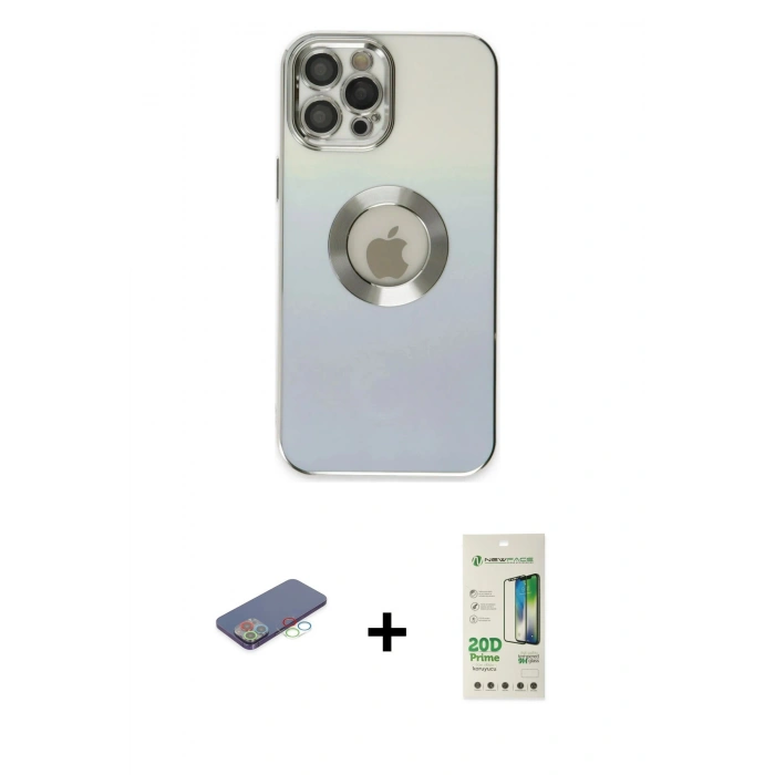 MARSİLYAN™- iPhone 12 Pro Max Kılıf Kutup Yansıma Özel Seri - Siyah 20D Premium Cam Ekran Koruyucu + Renkli Kamera Lens Koruma Cam - MI