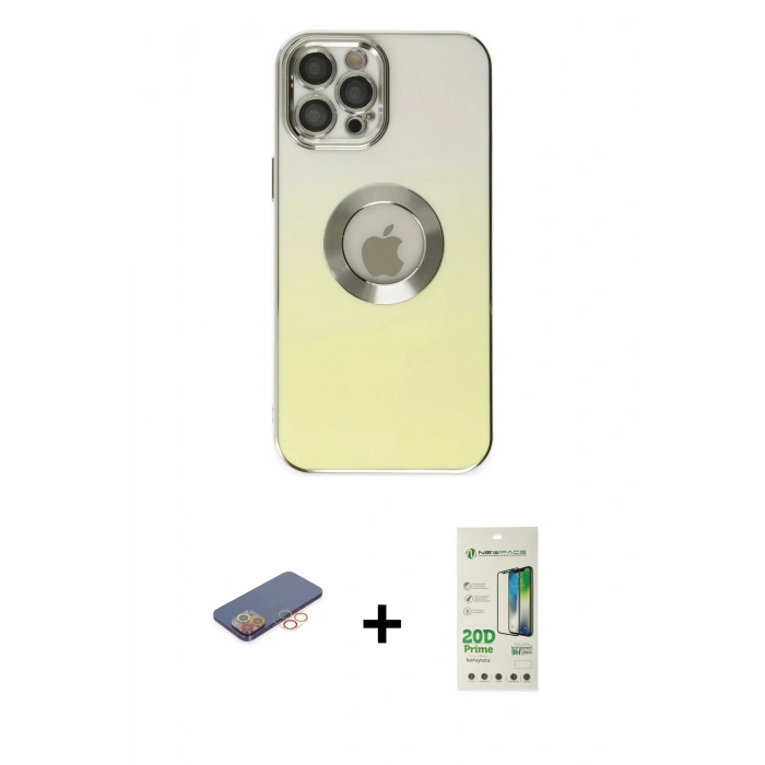 MARSİLYAN™- iPhone 12 Pro Max Kılıf Kutup Yansıma Özel Seri - Siyah 20D Premium Cam Ekran Koruyucu + Renkli Kamera Lens Koruma Cam - TU