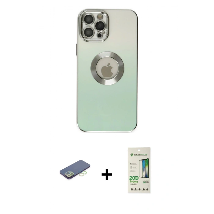 MARSİLYAN™- iPhone 12 Pro Max Kılıf Kutup Yansıma Özel Seri - Siyah 20D Premium Cam Ekran Koruyucu + Renkli Kamera Lens Koruma Cam - YL