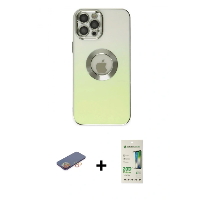MARSİLYAN™- iPhone 12 Pro Max Kılıf Kutup Yansıma Özel Seri - Siyah 20D Premium Cam Ekran Koruyucu + Renkli Kamera Lens Koruma Cam - TU